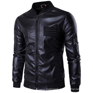 Ropa de moda Slim Fit Men Leather Chaqueta, Chaqueta de cuero al por mayor